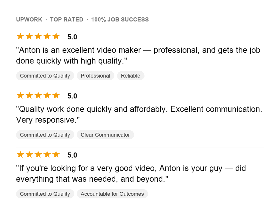 Upwork client reviews — five stars